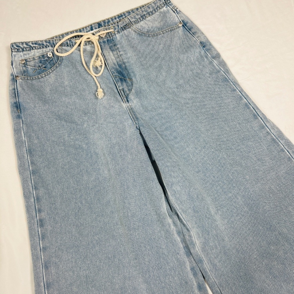 Unpublished Reece Mammoth Wide Leg Jeans Light Wash Rope Drawstring 27 Raw Hem
